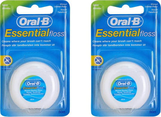 Oral-B Essential Floss Waxed Κερωμένο Οδοντικό Νήμα 50m 2τμχ