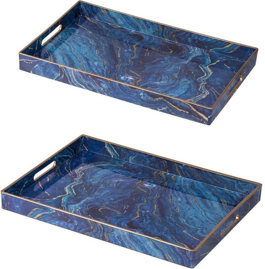 Artekko Serviertablett PP Blau 48x35cm Kunststoff Rechteckig Serviertablett mit Griffen in Blau Farbe 48x48x4.3cm 44043 2Stück
