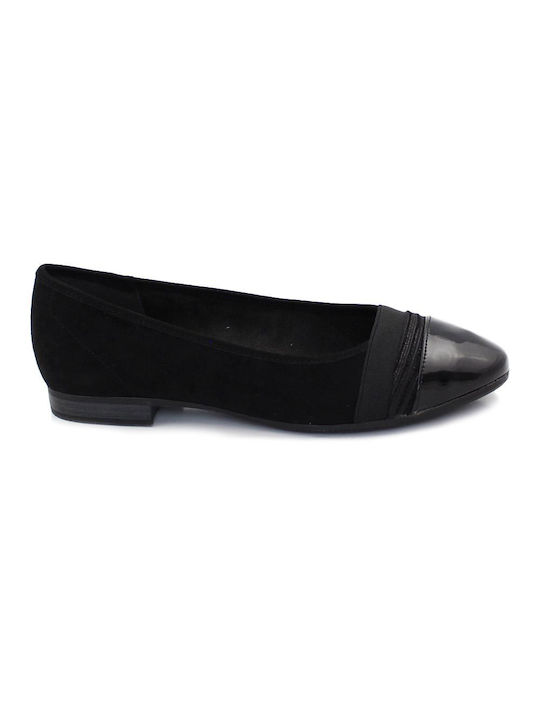 Jana Anatomic Synthetic Leather Pointy Ballerinas Black