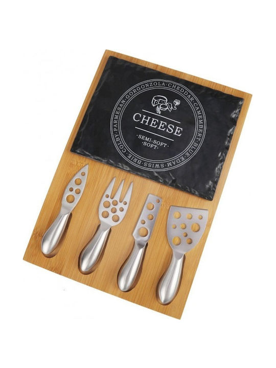 Cryspo Trio Wooden Cheese Serving Platter with Knives & Fork 33x23cm 5pcs