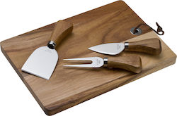 HFA Wooden Cheese Serving Platter with Knives & Fork 25x17cm 4pcs