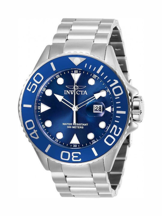 Invicta Pro Diver Ανδρικό Ρολόι 50mm Μπαταρίας με Ασημί Μεταλλικό