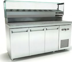 Inox Dobros Английски превод: Stainless Steel Refrigerator Counter Пица 450лт with 3 Doors and Cooling Machine +2/+4°C L180xW75xH140см