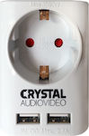 Crystal Audio Μονή Εξωτερική Πρίζα Ρεύματος Ασφαλείας με 2 Θύρες USB Λευκή
