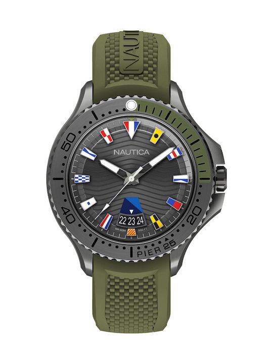 Nautica Flags Pier 25 Battery Watch with Rubber Strap Green