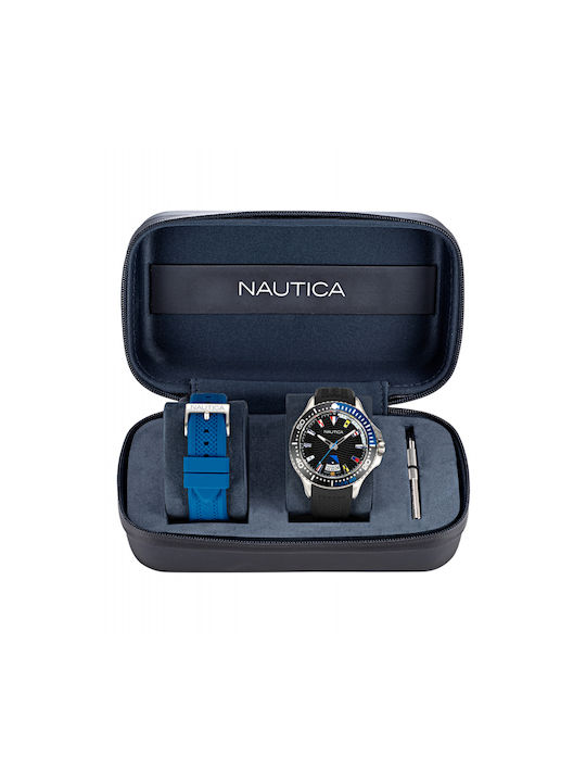 Nautica Flags Watch Battery with Blue Rubber Strap