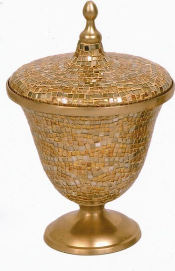 Karvounis Vintage Glass Sweet Jar Glass candy dish with lid and foot Golden India 30x20cm with Lid and Foot Gold 30x20cm