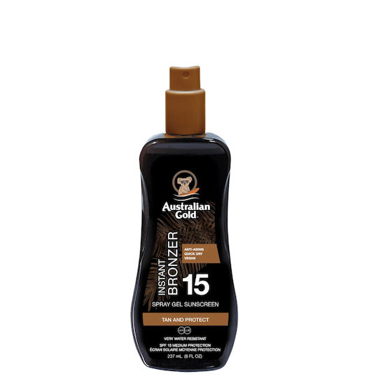 Australian Gold Gel with Instant Bronzer Αδιάβροχο Αντηλιακό Λάδι για το Σώμα SPF15 σε Spray 237ml