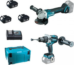 Makita Set Angle Wheel & Drill Driver 18V with 3 5Ah Batteries and Case