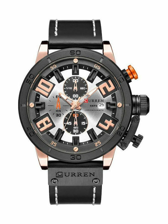 Curren Ανδρικό Ρολόι 46mm Χρονογράφος Μπαταρίας με Μαύρο Δερμάτινο Λουράκι