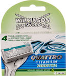 Wilkinson Sword Quattro Titanium Sensitive Replacement Heads with 4 Blades & Lubricating Tape for Sensitive Skin 4pcs