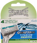 Wilkinson Sword Quattro Titanium Sensitive Ανταλλακτικές Κεφαλές με 4 Λεπίδες & Λιπαντική Ταινία για Ευαίσθητες Επιδερμίδες 4τμχ