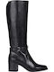 Geox Leather Medium Heel Women's Boots with Zipper / Laces Glynna Black