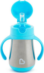 Munchkin Cool Cat Toddler Metal Cup with Handles and Straw 237ml for 18m+ Light Blue