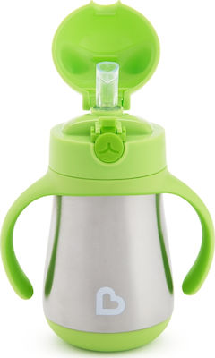 Munchkin Cool Cat Toddler Metal Cup with Handles and Straw 237ml for 18m+ Green