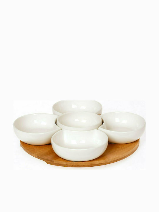 Cryspo Trio Porcelain Dessert Divided Serving Tray with 5 Positions Lotos White Ø37.5cm