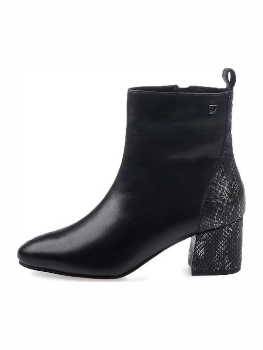56674 Leather Women's Ankle Boots with Medium Heel Black
