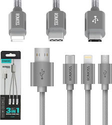 Romoss Mesuda Series Braided USB to Lightning / Type-C / micro USB 1.5m Cable Silver (CB25n)