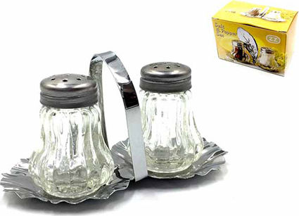 Homestyle Salt and pepper shaker Mini on Inox Base Salt and Pepper Set Glass with Stand 2pcs
