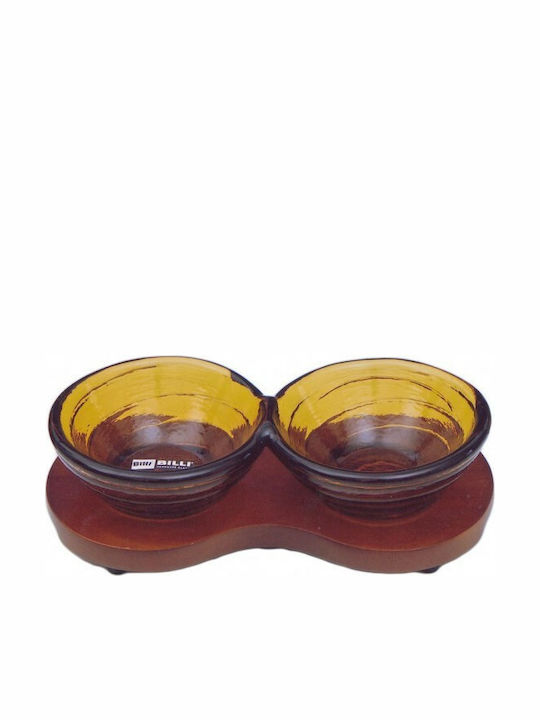 Karvounis Glass Dessert Divided Serving Tray with 2 Slots 2-Position Glass Ορντερβιέρα with Wooden Base Brown 15x17cm