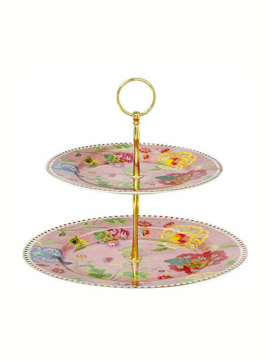 Cryspo Trio Floral Εταζέρα 2 Ορόφων από Πορσελάνη Ροζ Ø27xY27cm