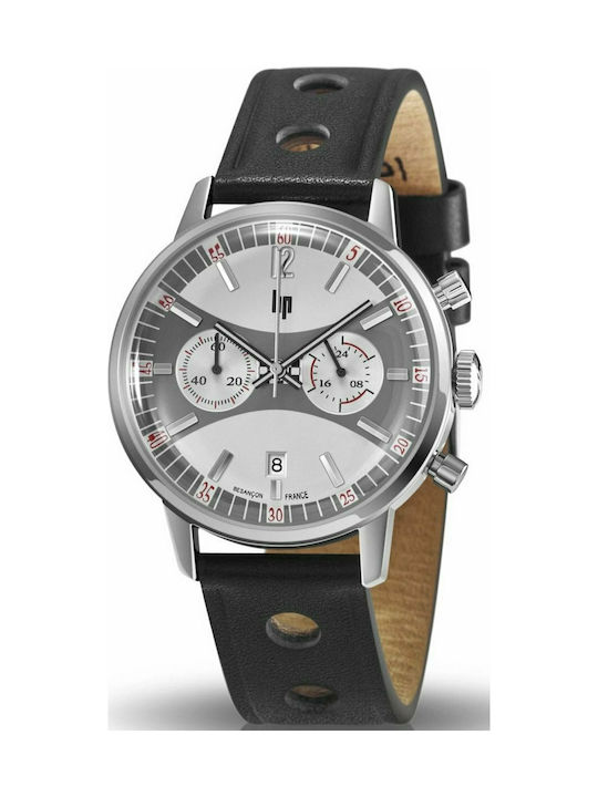 Lip Watches Watch Chronograph Battery with Black Leather Strap 671801