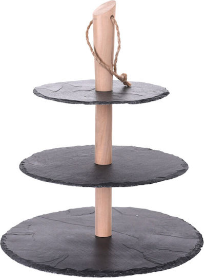 Excellent Houseware Πέτρινη Εταζέρα 3 Ορόφων Μαύρη Ø30cm