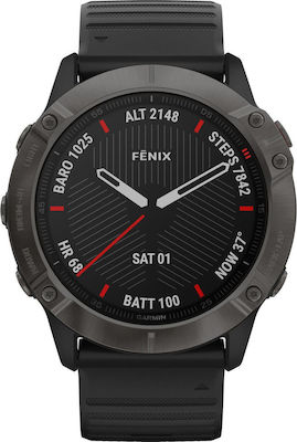 Garmin Fenix 6 Sapphire Oțel inoxidabil 51mm Rezistent la apă Ceas inteligent cu pulsometru (Carbon Grey DLC with Black Band)