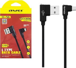 Awei CL-56 Winkel (90°) / Geflochten USB 2.0 auf Micro-USB-Kabel Schwarz 1.2m 1Stück