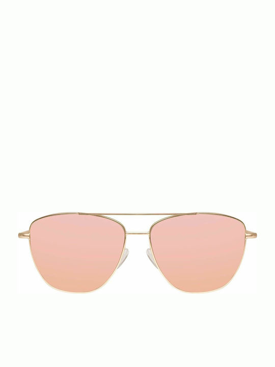 Hawkers Lax Women's Sunglasses with Gold Metal Frame and Pink Polarized Lenses