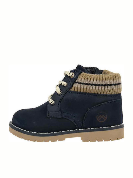 Mayoral Kids Leather Military Boots with Zipper Navy Blue