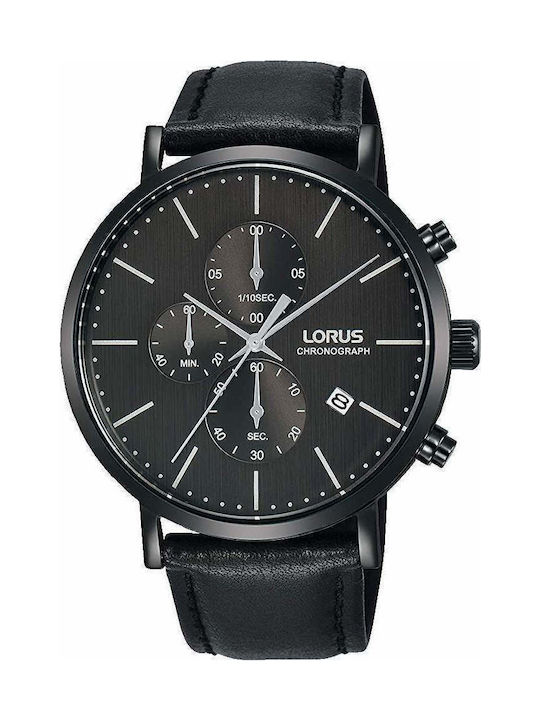 Lorus Watch Chronograph Battery with Black Leather Strap