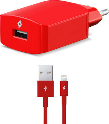 TTEC Φορτιστής με Θύρα USB-A και Καλώδιο Lightning 10.5W Κόκκινος (SpeedCharger)