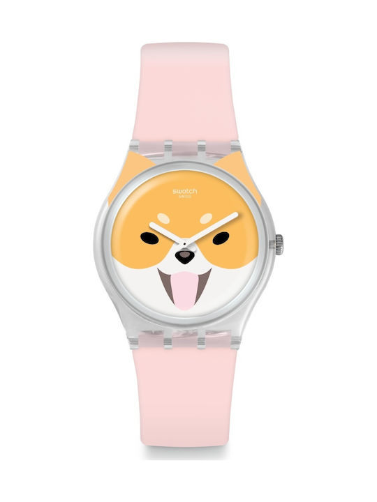 Swatch Akita Inu Watch with Pink Rubber Strap