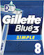 Gillette Blue 3 Simple Disposable Razors with 3 Blades & Lubricating Tape 8pcs