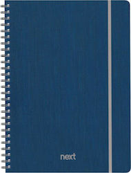 Next Spiral Notebook Ruled A4 4 Subjects Fabric Blue 1pcs