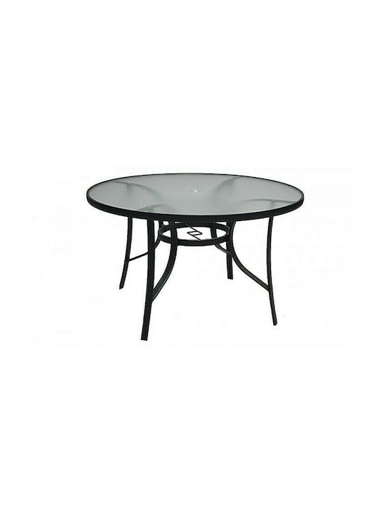 Τραπέζι Εξωτερικού Χώρου Μεταλλικό με Γυάλινη Επιφάνεια Τ6000 Μαύρο 120x120x74εκ.