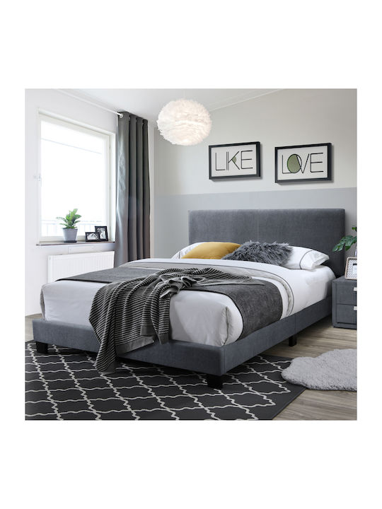 Benna Κρεβάτι Υπέρδιπλο Επενδυμένο με Ύφασμα Γκρι με Τάβλες για Στρώμα 160x200cm