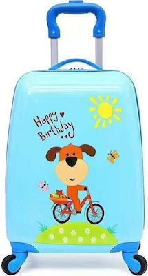 A2S Happy Birthday Puppy Children's Cabin Travel Suitcase Hard Light Blue with 4 Wheels Height 45cm