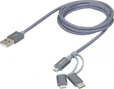 Legrand Geflochten USB zu Blitzschlag / Typ-C / Micro-USB Kabel Silber 1.20m (050693)