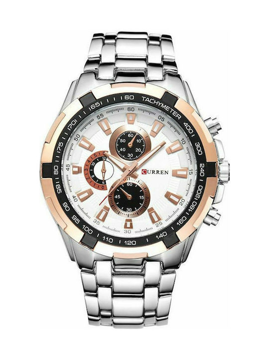 Curren Watch Chronograph Battery with Silver Metal Bracelet