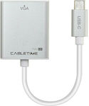 Cabletime USB-C to VGA Video Adapter 1080p Convertor USB-C masculin în VGA feminin Argint