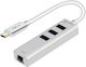 Cabletime C160 USB-Hub Mit 3 Anschlüssen USB 3.0 Mit USB-C Anschluss Ethernet Silber