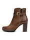 Fardoulis 1116 Leather Women's Ankle Boots with High Heel Tabac Brown