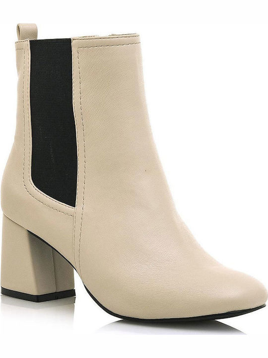 62555 Damen Chelsea Stiefeletten mit mittlerem Absatz Beige