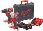 Milwaukee M18 CBLPP2A-402C Сет Ударна бормашина & Ударна отвертка 18V с 2 батерии 4Ах и калъф