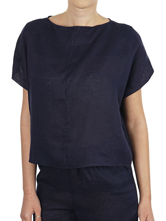 Emporio Armani Women's Summer Blouse Short Sleeve Navy Blue 2NK08T2M057-828