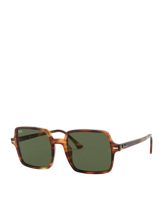 Ray Ban Square II Women's Sunglasses with Brown Tartaruga Plastic Frame and Green Lens RB1973 95431