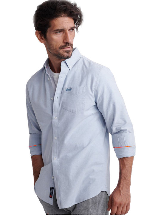 Superdry Classic University Men's Shirt Long Sleeve Cotton Light Blue