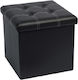 Stool For Living Room With Storage Space Upholstered with Leatherette Black 38x38x38cm